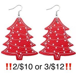 Faux Leather Red Christmas Tree Earrings